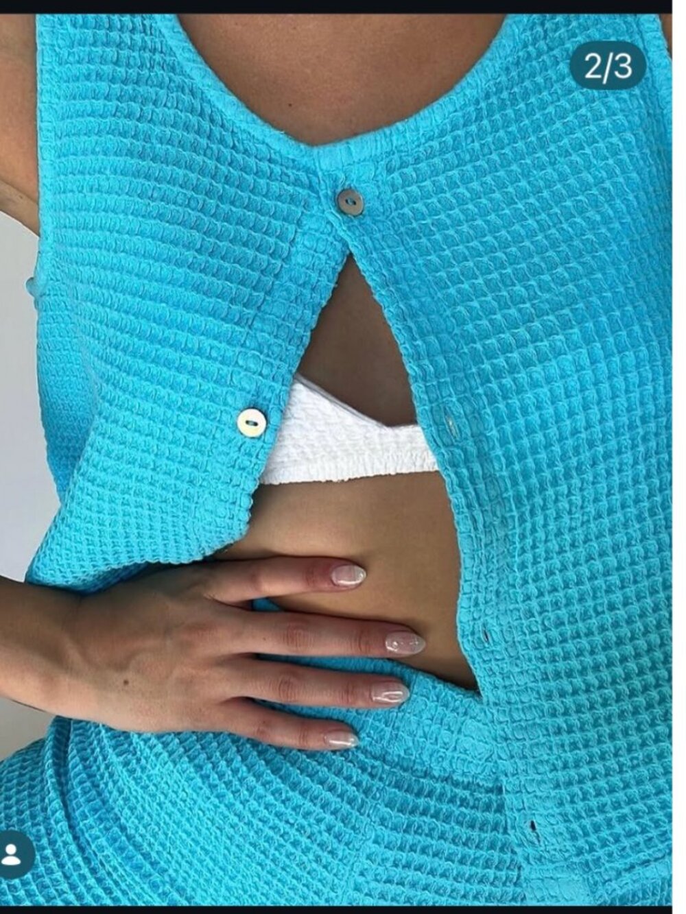 DONNI. Cotton Cropped Waffle Knit Vest Top in Aruba Size Small - Picture 6 of 6